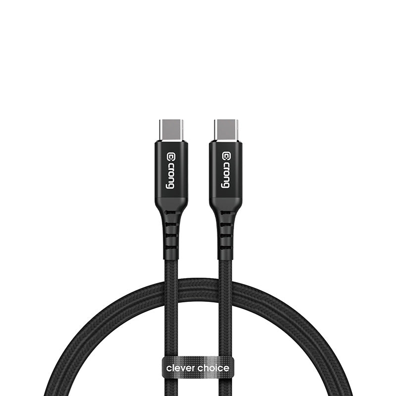 Crong Armor Link – USB-C auf USB-C 60 W geflochtenes Kabel, Schnellladung, 150 cm (schwarz)