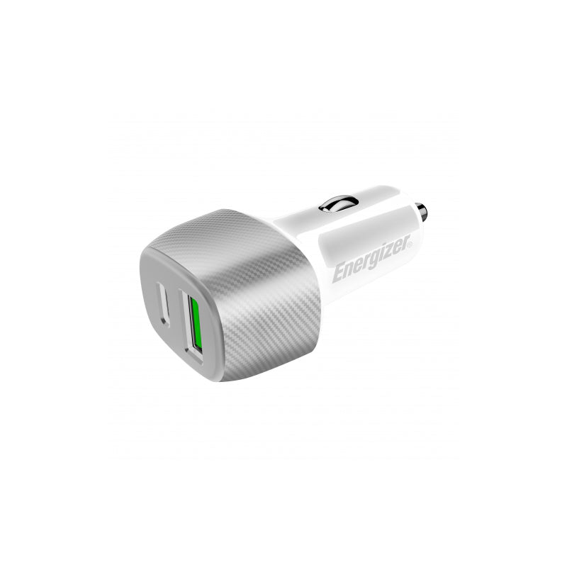 Energizer Ultimate - USB-C &amp; USB-A 38W PD + QC3.0 Autoladegerät (Weiß / Silber)