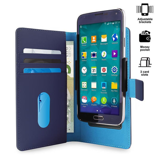 PURO Smart Wallet - Universele case met houder voor het maken van foto's met vakken voor kaarten en geld, maat XL (blauw)