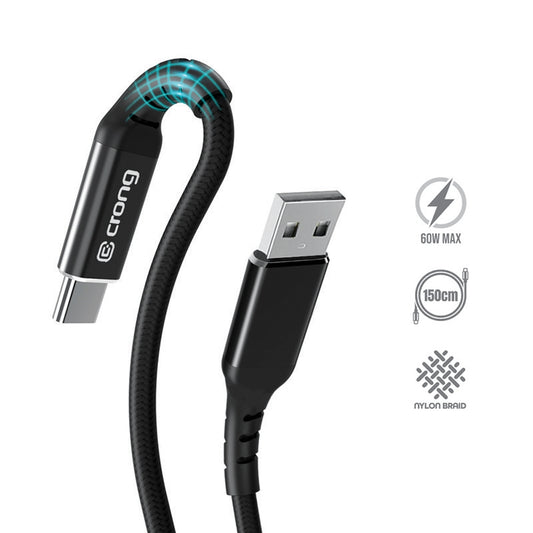 Crong Armor Link - USB-C to USB-A 60W Braided Cable Fast Charging 150cm (black)