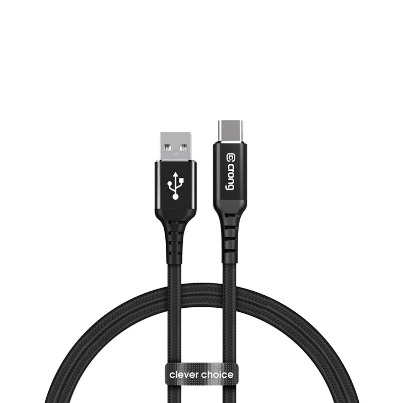 Crong Armor Link – USB-C auf USB-A 60 W geflochtenes Kabel, Schnellladung, 150 cm (schwarz)