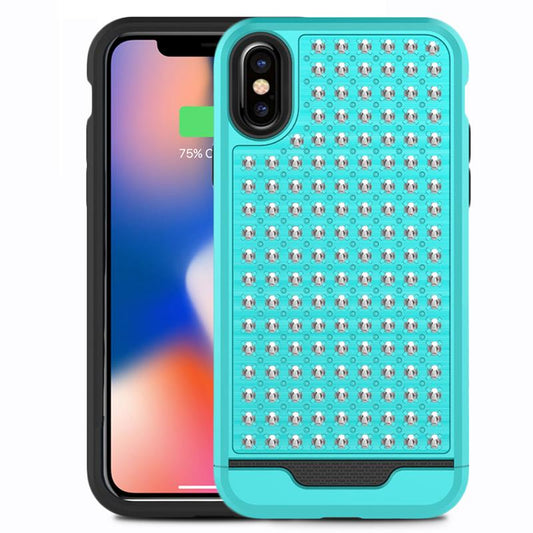 Zizo Star Diamond Hybrid Cover voor iPhone X (blauwgroen/zwart)