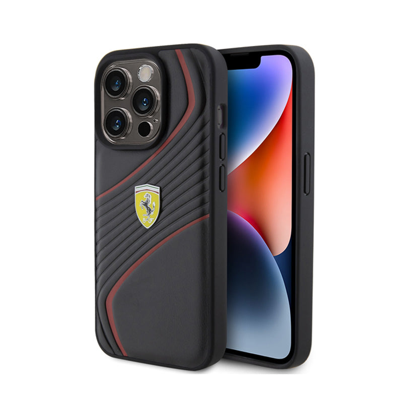 Ferrari Twist Metal-logo - hoesje voor iPhone 15 Pro (zwart)