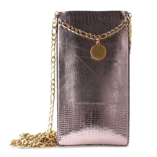 PURO GLAM Chain – Universelle Hülle für Smartphones mit 2 Kartenfächern mit Goldkette XL (braun)