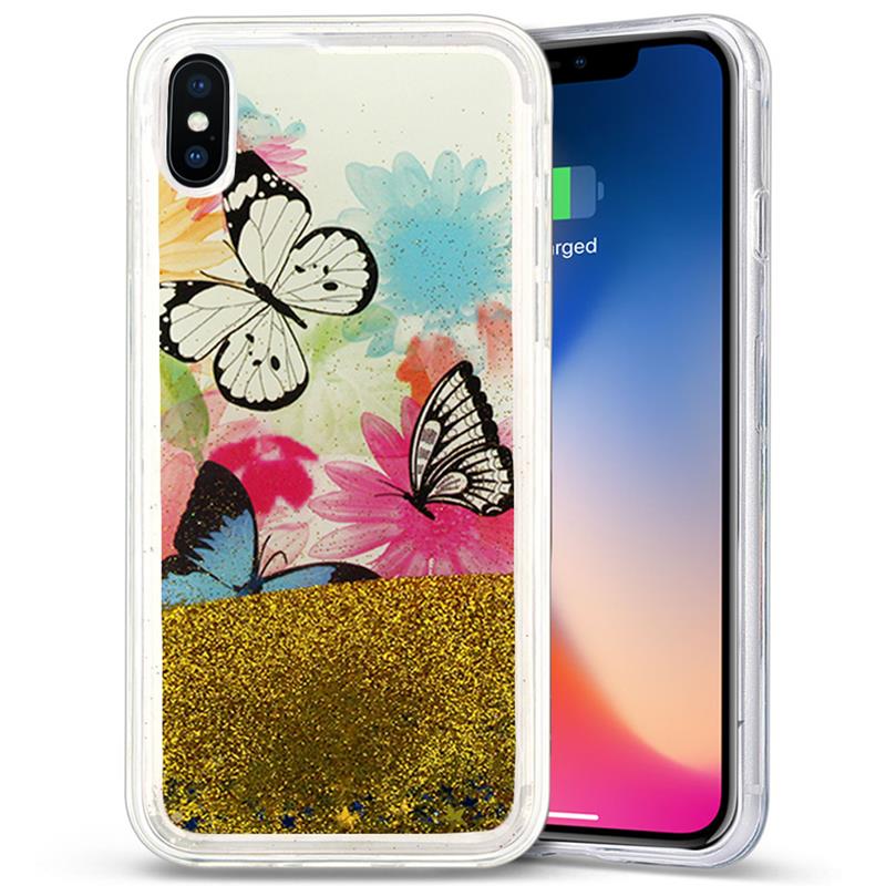 Zizo Liquid Glitter Star Hülle für iPhone X (Schmetterlinge)