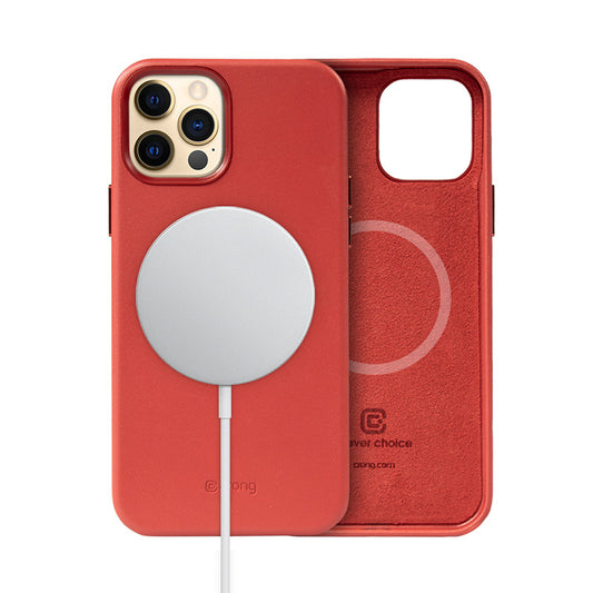 Crong Essential Cover Magnetic - Leather case for iPhone 12 Pro Max MagSafe (Red)