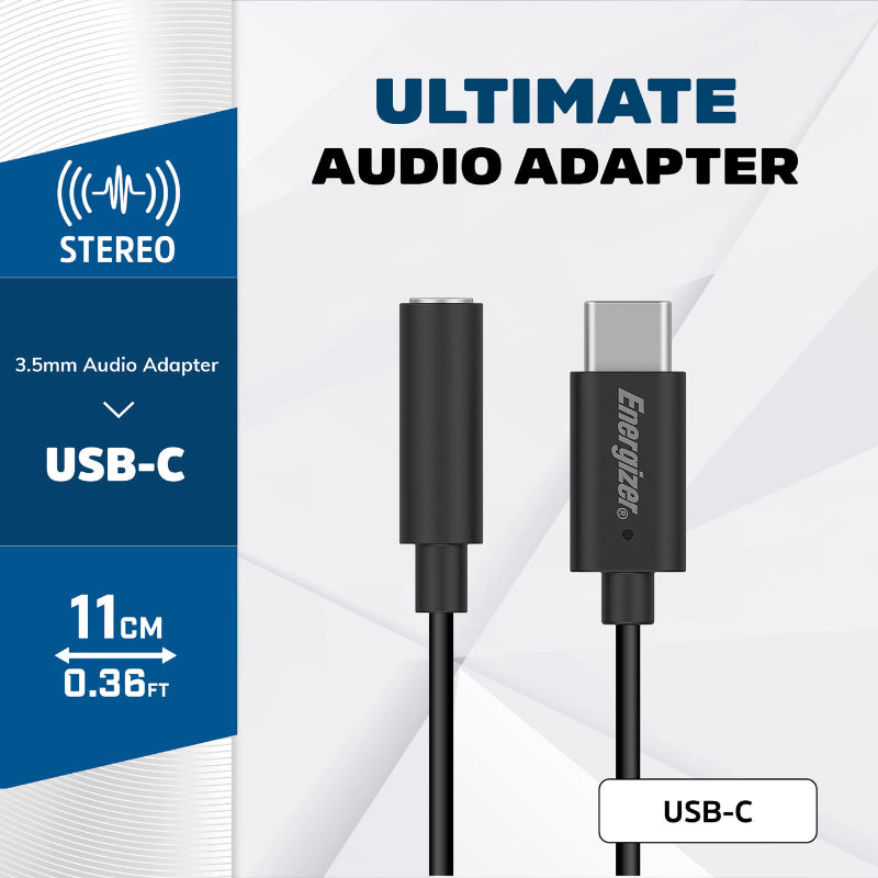 Energizer Ultimate – USB-C-zu-3,5-mm-Klinken-Audioadapter 11 cm (Schwarz)