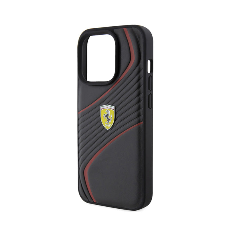 Ferrari Twist Metal-logo - hoesje voor iPhone 15 Pro (zwart)