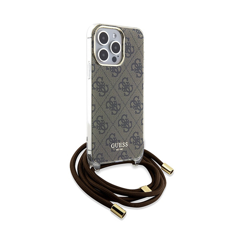 Guess Crossbody Cord 4G Print - iPhone 15 Pro Hülle (braun)