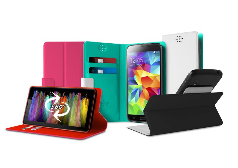 PURO Uniwallet Bi-Color - Universele 360 ​​° draaibare case met kaartsleuven, maat XXL (wit)