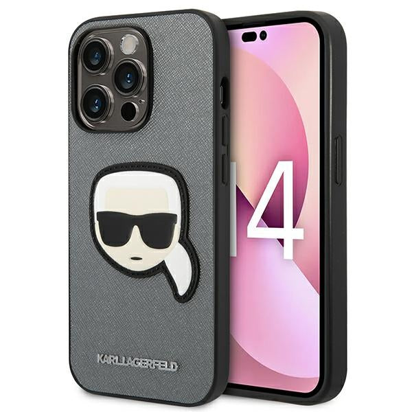 Karl Lagerfeld Saffiano Karl Head Patch Case iPhone 14 Pro (Silver)