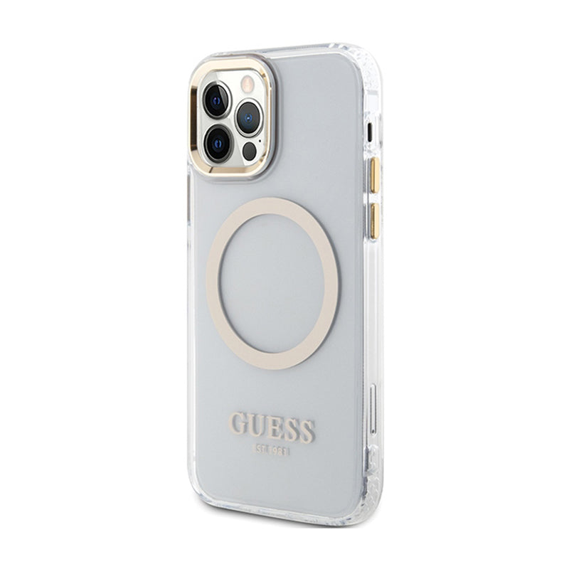 Guess Metal Outline MagSafe - Hülle für iPhone 12 / iPhone 12 Pro (Transparent / Gold)