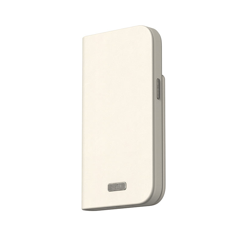 Moshi Overture MagSafe - Leren 3-in-1 hoesje met flipcover voor iPhone 15 (Eggnog White)