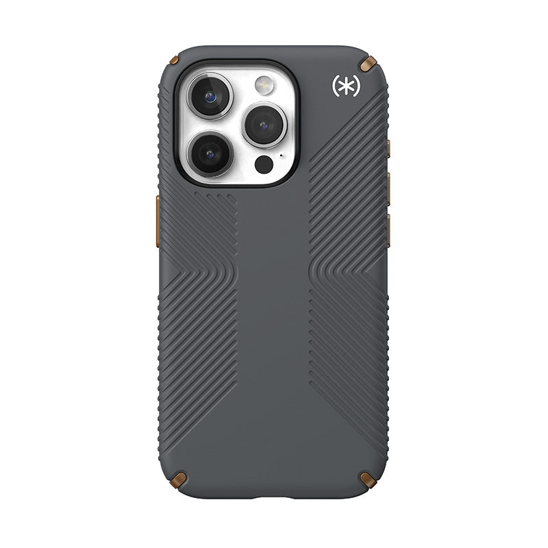 Speck Presidio2 Grip - Case for iPhone 15 Pro (Charcoal Grey / Cool Bronze / White)