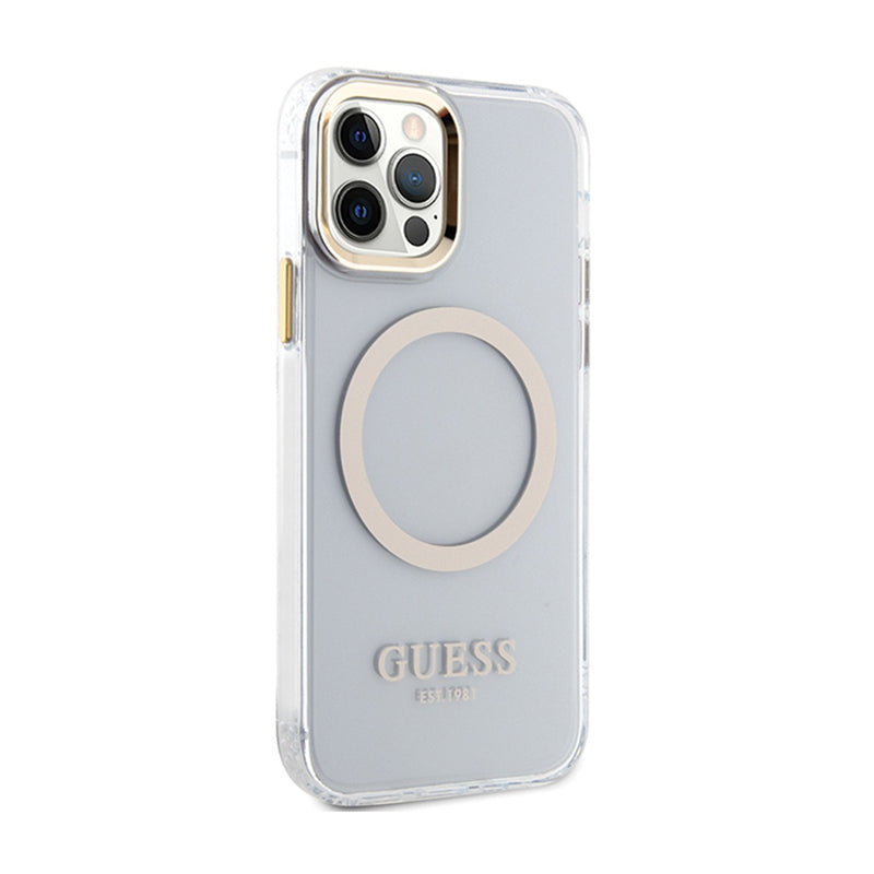 Guess Metal Outline MagSafe - Hülle für iPhone 12 / iPhone 12 Pro (Transparent / Gold)