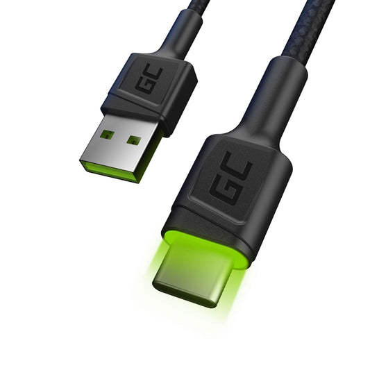 Kabel Green Cell Ray USB-Kabel – USB-C 120 cm mit grüner LED-Hintergrundbeleuchtung und Unterstützung für schnelles Laden Ultra Charge, QC 3.0