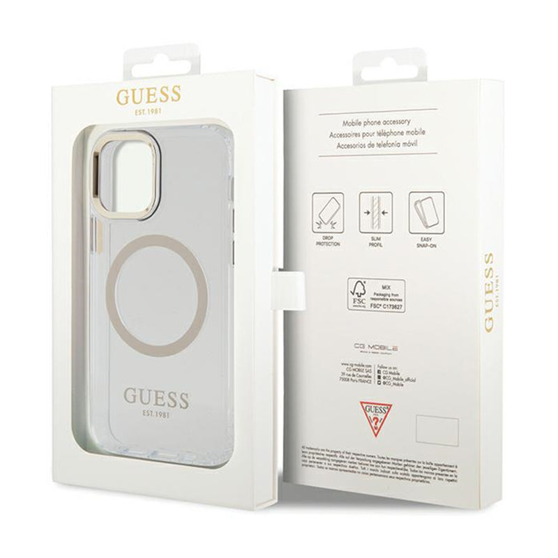 Guess Metal Outline MagSafe - Hülle für iPhone 12 / iPhone 12 Pro (Transparent / Gold)