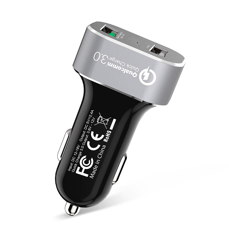 Crong Power Car Charger 30W 2-Port USB with QC 3.0 (aluminium)