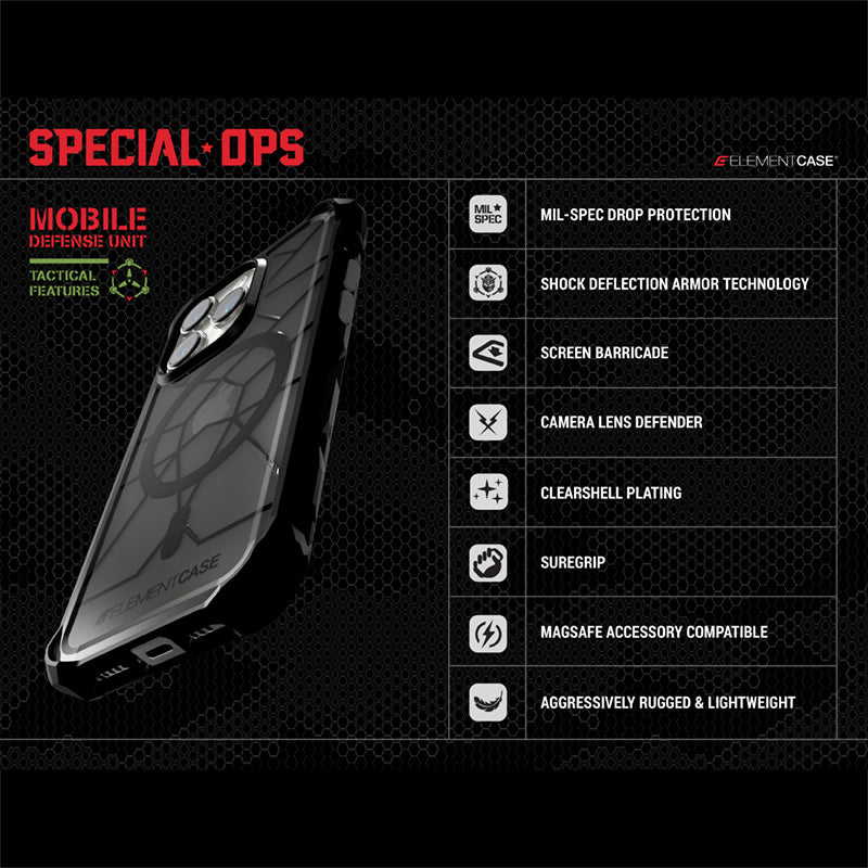 Element Case Special Ops X5 - Case for iPhone 14 (Mil-Spec Drop Protection) (Clear/Black)