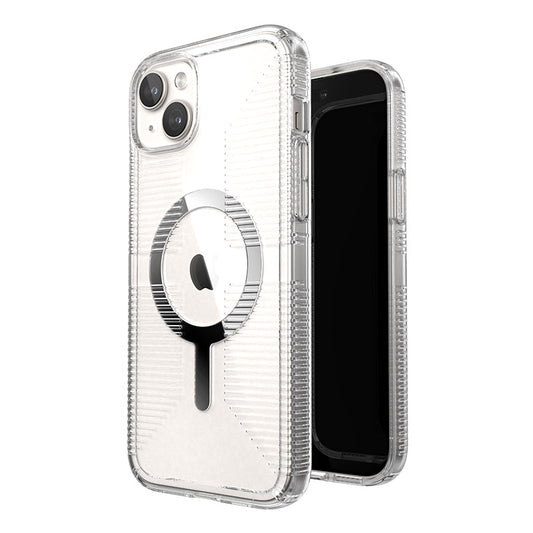 Speck Gemshell Grip + MagSafe - Case for iPhone 15 Plus / iPhone 14 Plus (Clear / Chrome Finish)