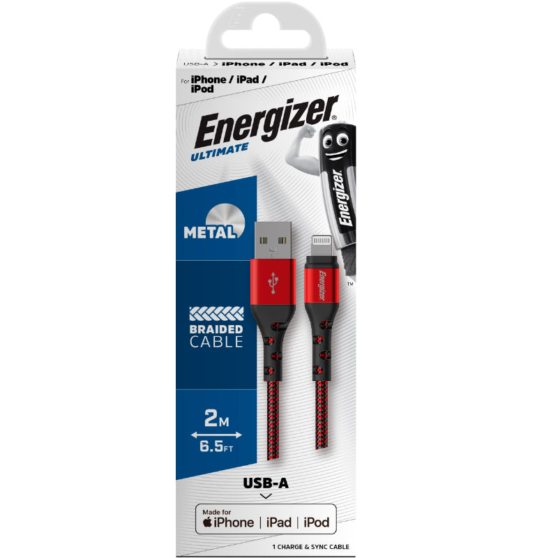 Energizer Ultimate - USB-A naar Lightning verbindingskabel MFi gecertificeerd 2m (Rood)