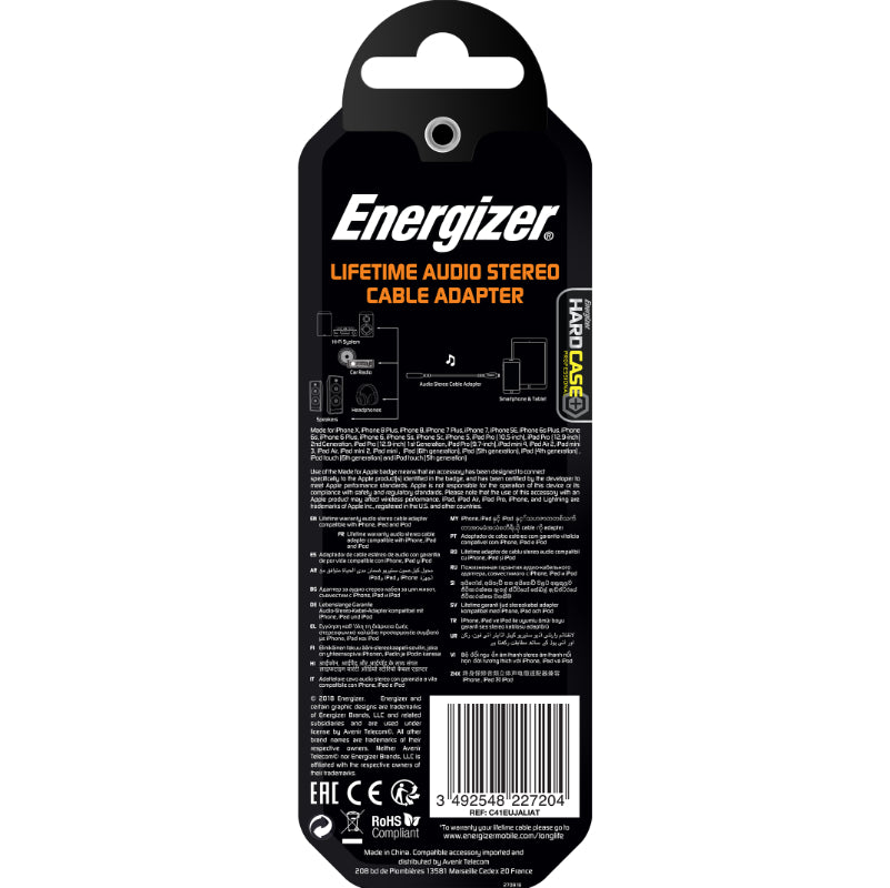 Energizer HardCase – Lightning-auf-3,5-mm-Klinken-Audio-Adapter, MFi-zertifiziert, 11 cm, EU (weiß)