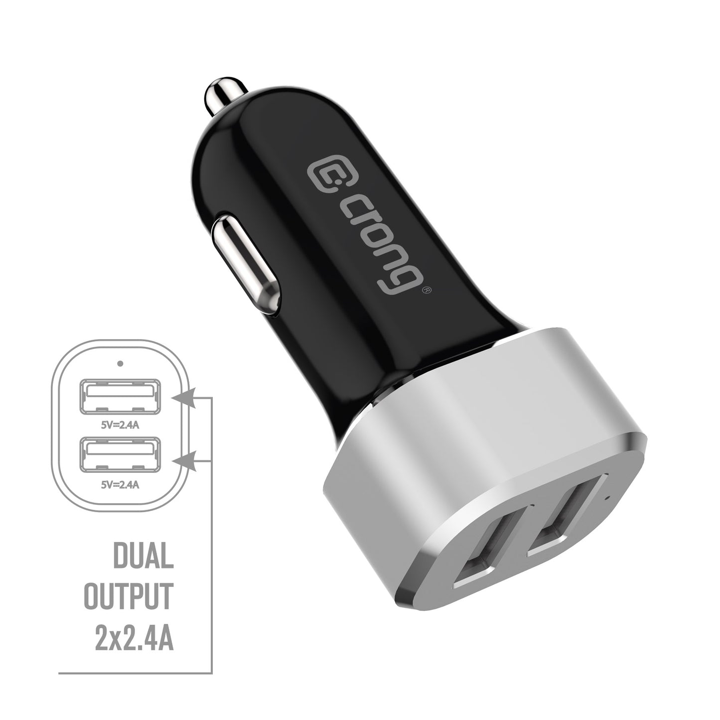 Crong Power Autoladegerät 24 W mit Dual-USB-Anschluss (Aluminium)