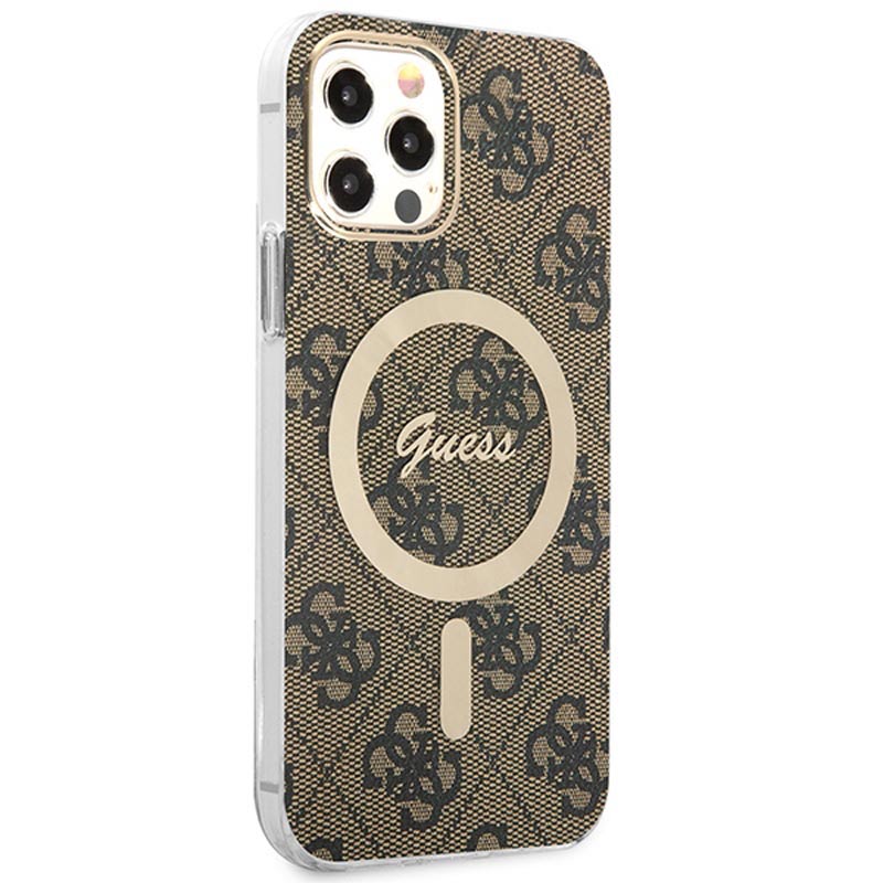 Guess Bundle Pack MagSafe 4G - Set hoesje voor iPhone 12 / iPhone 12 Pro + MagSafe oplader (Bruin/Goud)