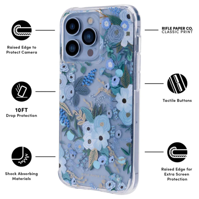 Rifle Paper Clear - Hülle für iPhone 13 Pro (Garden Party Blue)