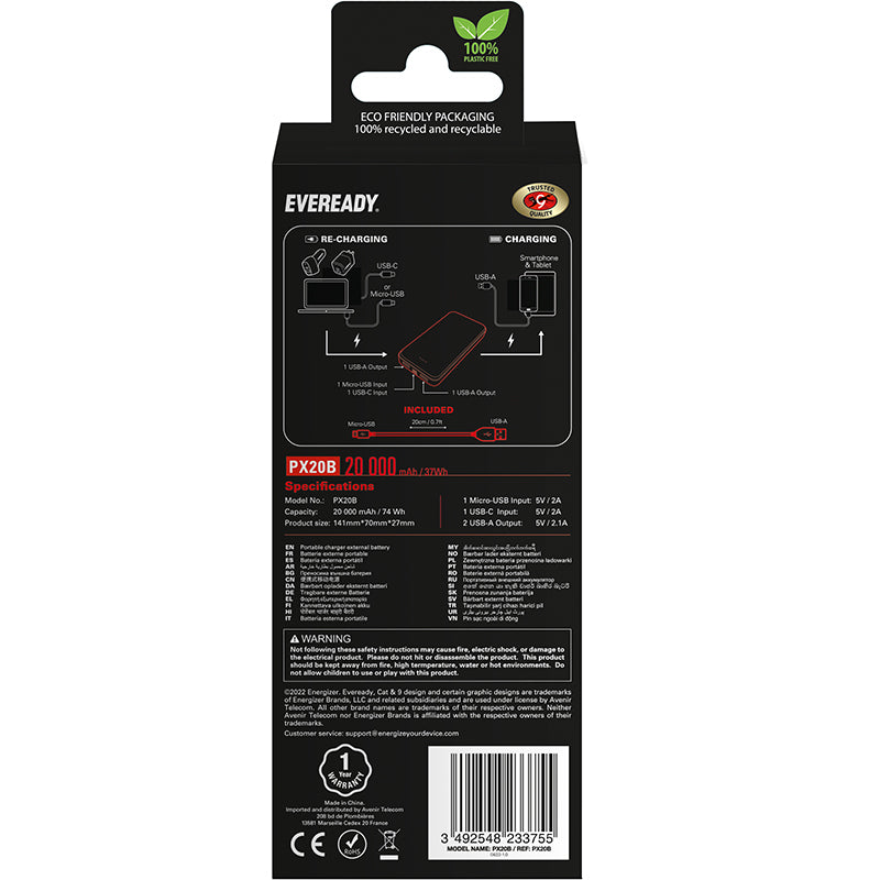 Eveready PX20B - Powerbank 20000 mAh 2x USB-A (Schwarz)