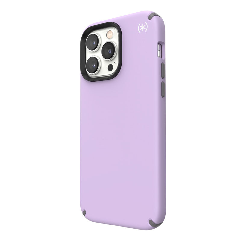 Speck Presidio2 Pro - Case for iPhone 14 Pro Max with MICROBAN coating (Spring Purple / Cloudgrey / White)