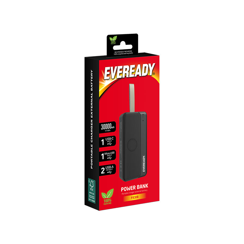 Eveready PX30B - Powerbank 30000 mAh 2x USB-A (zwart)