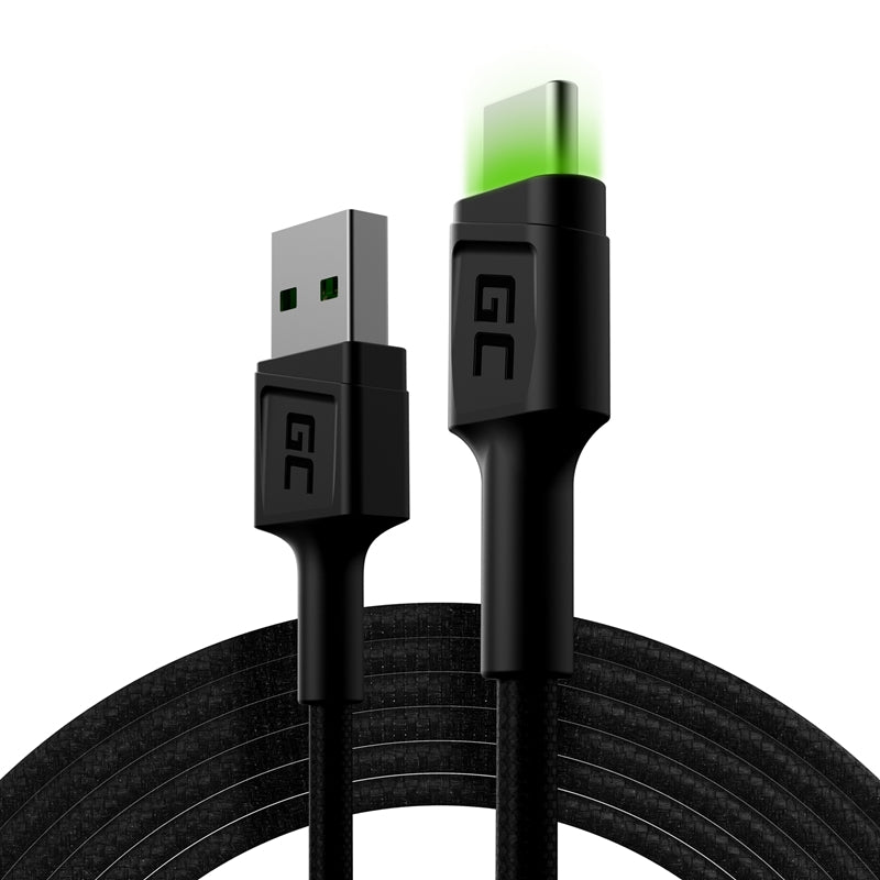 Kabel Green Cell Ray USB-A – USB-C grüne LED 200 cm mit Unterstützung für Ultra Charge QC3.0 Schnellladung