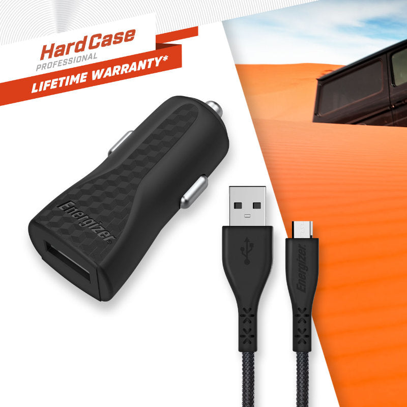 Energizer HardCase - USB-A 1A Autoladegerät + Micro-USB-Kabel (Schwarz)