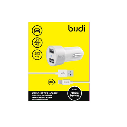 Budi – 2 USB-Autoladegeräte mit LED-Anzeige + Lightning-Kabel