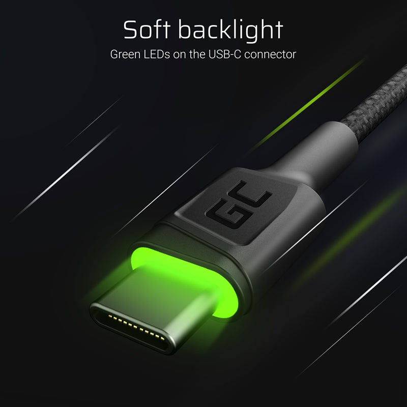 Kabel Green Cell Ray USB-A – USB-C grüne LED 200 cm mit Unterstützung für Ultra Charge QC3.0 Schnellladung