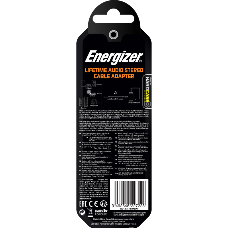 Energizer HardCase - Lightning naar 3,5 mm jack audioadapter MFi-gecertificeerd 11 cm ROW (wit)