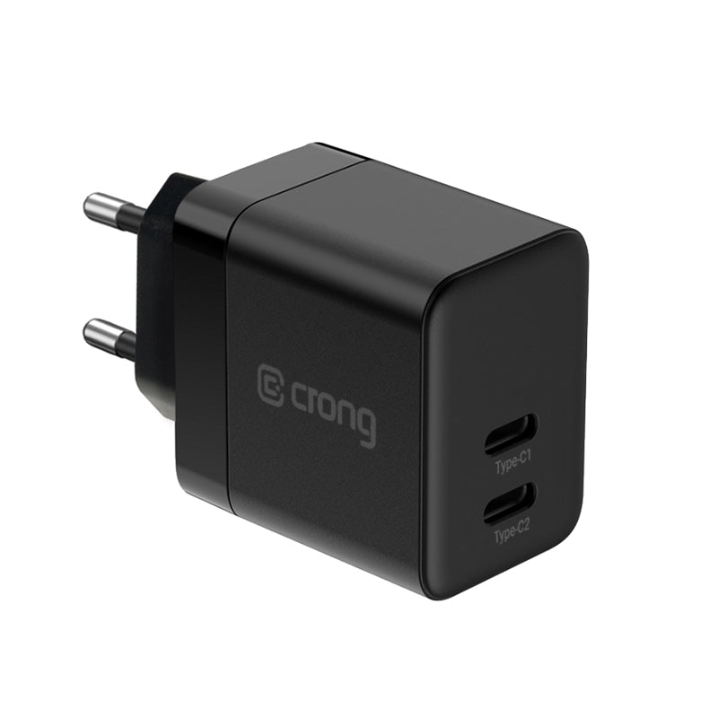 Crong Ultra Compact GaN - Wandladegerät 2x USB-C Power Delivery 35W (Schwarz)