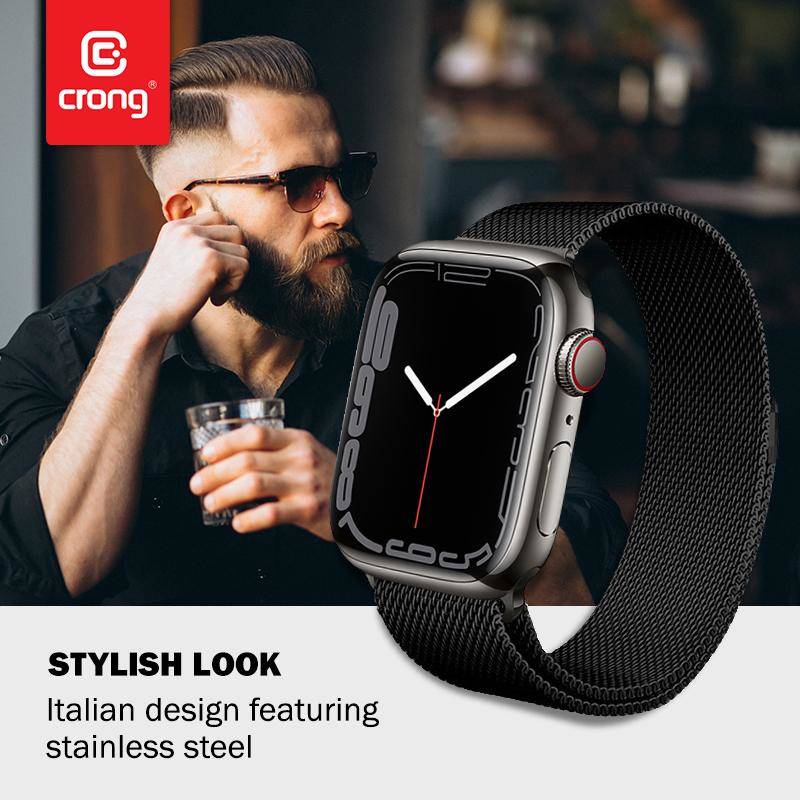 Crong Milano Steel for Apple Watch 42/44/45/49 mm (Black)