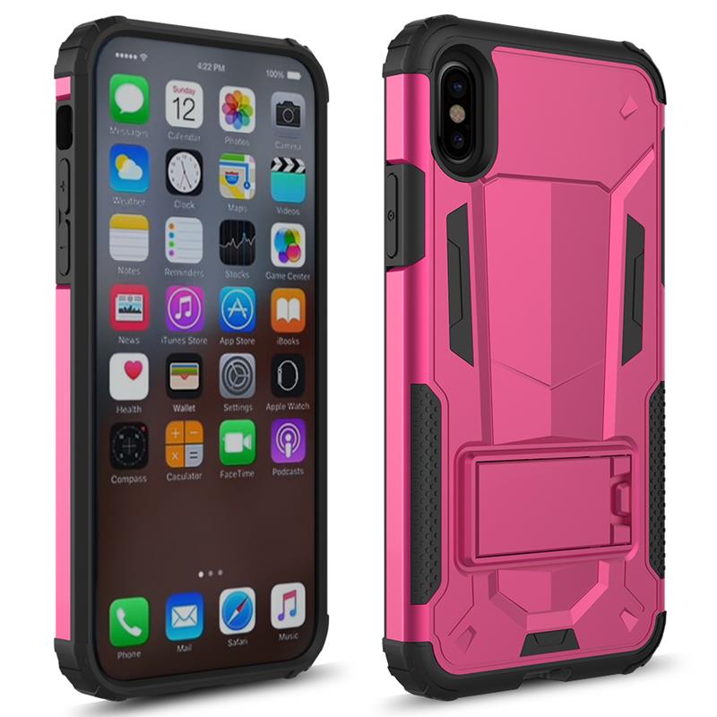 Zizo Hybrid Transformer Cover - Stoere Cover voor iPhone X met Standaard (Felroze/Zwart)