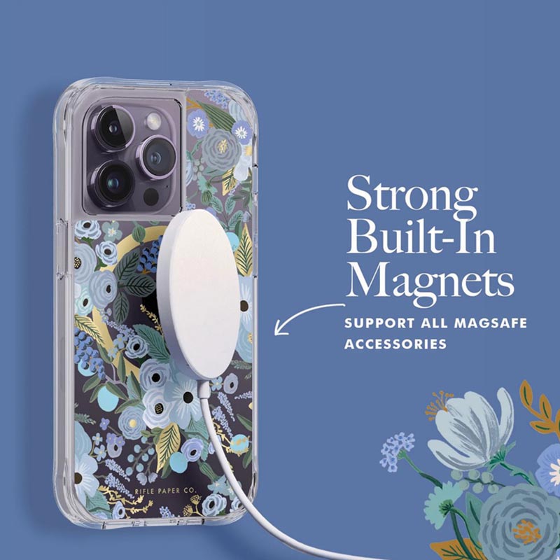 Rifle Paper Clear MagSafe - Hülle für iPhone 14 Pro (Garden Party Blue)