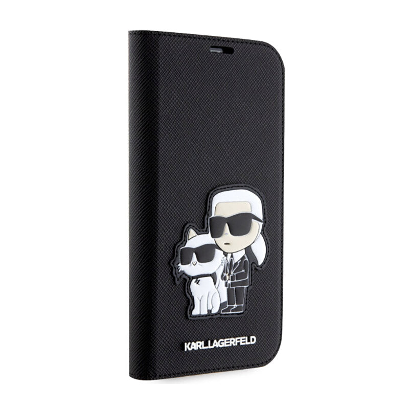 Karl Lagerfeld Booktype NFT Saffiano Karl &amp; Choupette - Hülle für iPhone 14 (Schwarz)