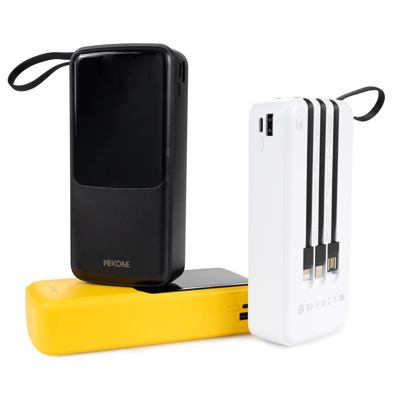 WEKOME WP-10 Pop Digital Series - Powerbank 20000 mAh met ingebouwde USB-C / Lightning / Micro USB + USB-A kabel (wit)