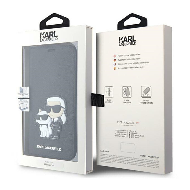 Karl Lagerfeld Booktype NFT Saffiano Karl &amp; Choupette - Hülle für iPhone 14 (Schwarz)