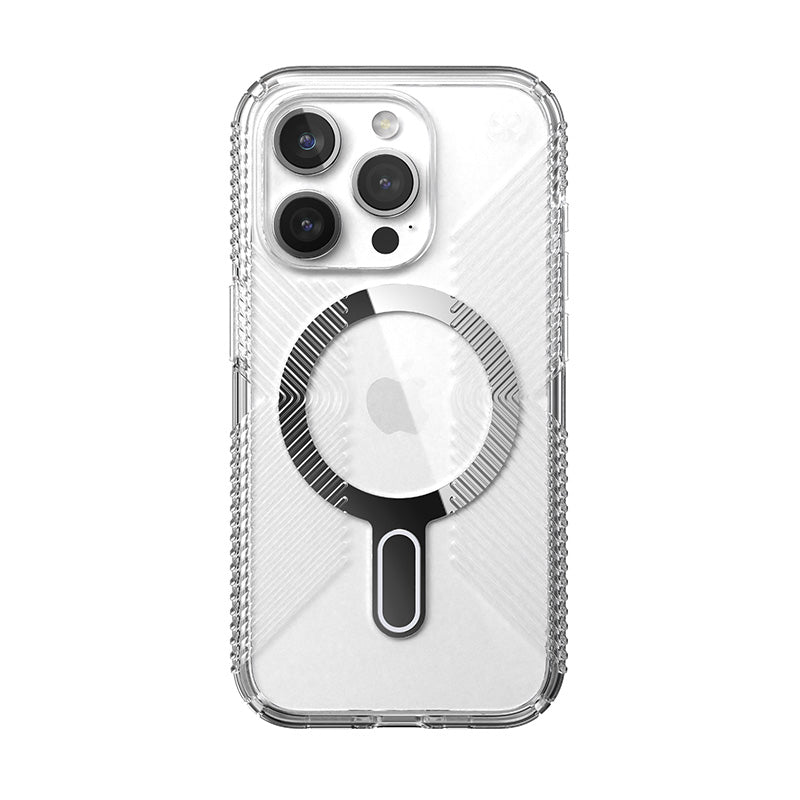 Speck Presidio Perfect-Clear Grip ClickLock & Magsafe - Case for iPhone 15 Pro (Clear / Chrome Finish / Serene Silver)