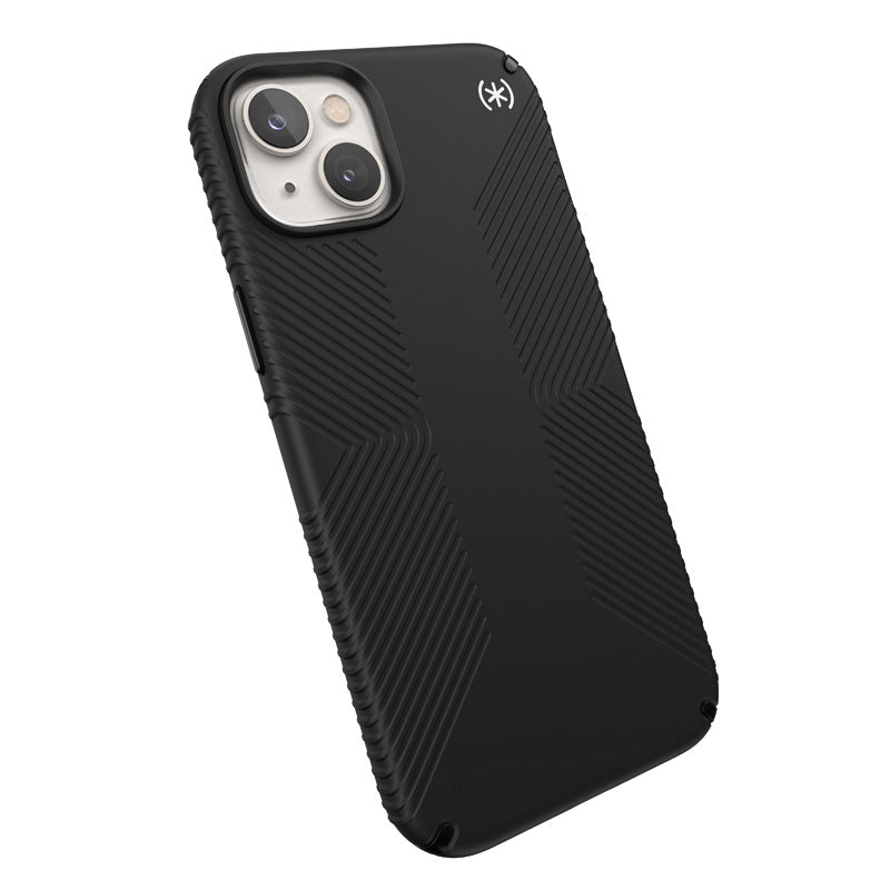 Speck Presidio2 Grip + MagSafe - Hülle für iPhone 14 Plus mit MICROBAN-Beschichtung (Schwarz / Schwarz / Weiß)