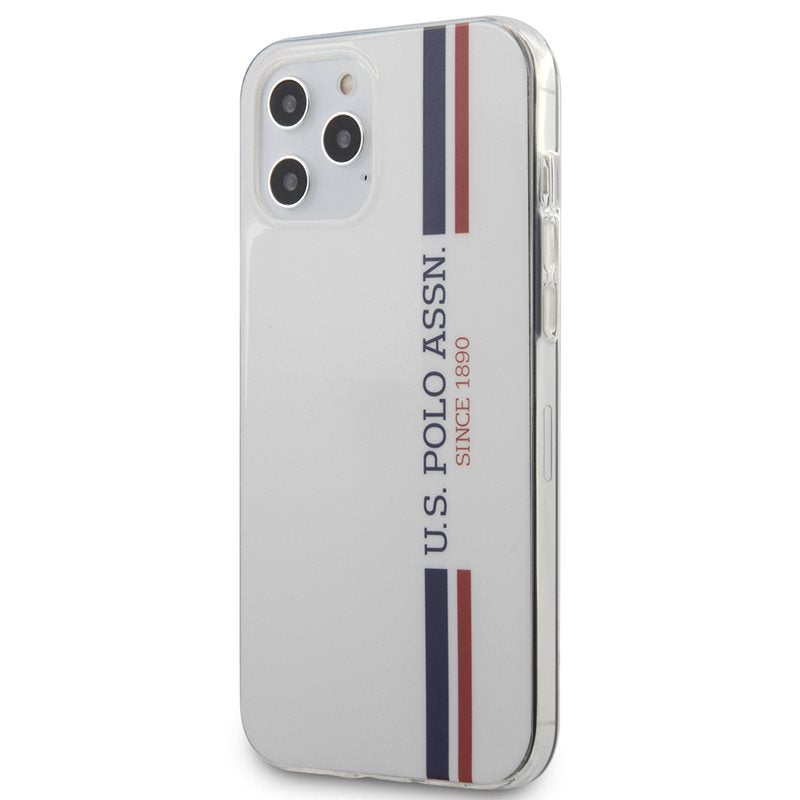 US Polo Assn Shiny Tricolor Stripes - hoesje voor iPhone 12 Pro Max (wit)