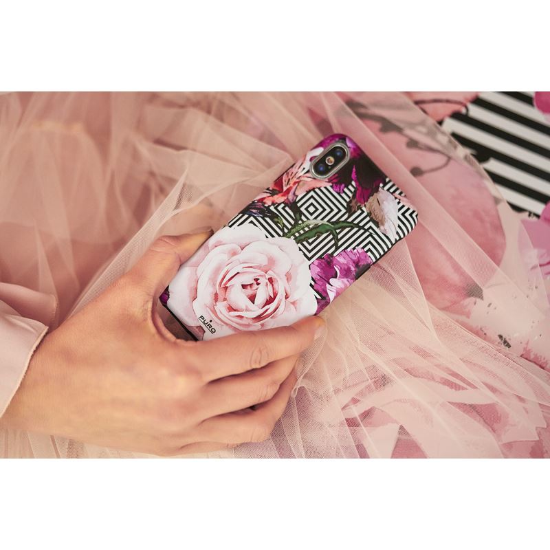 PURO Glam Geo Flowers - Case for iPhone Xs / X (Pink Peonies)