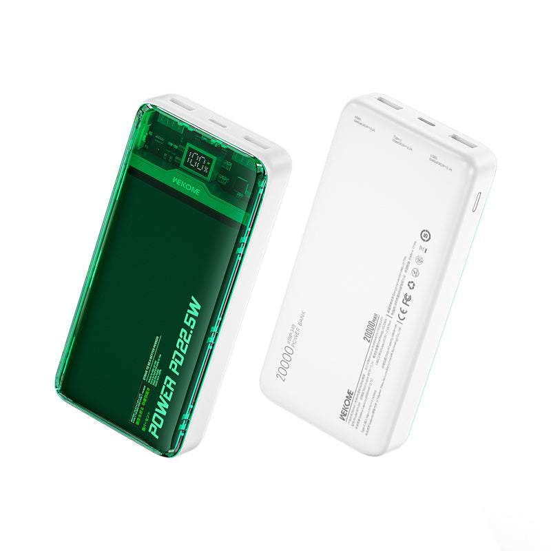 WEKOME WP-351 Vanguard-serie - Powerbank 20000 mAh PD 20W + QC 22,5W (groen / transparant)