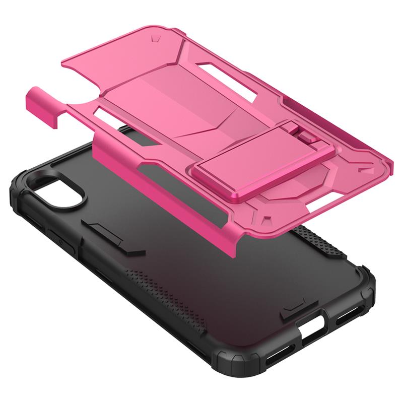 Zizo Hybrid Transformer Cover - Stoere Cover voor iPhone X met Standaard (Felroze/Zwart)